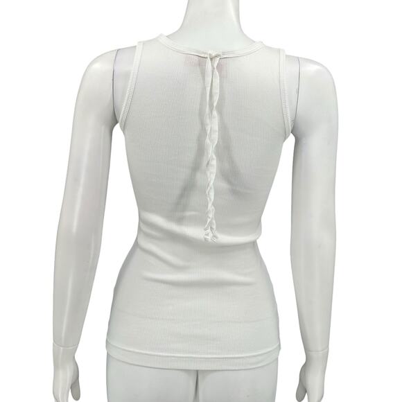 Tory Burch Top Womens Small White Ribbed Tank Embellished Beaded Boho Festival - Picture 5 of 8